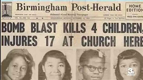 1963 bombing|Four Black schoolgirls killed in Birmingham church .